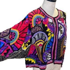 Judith Ann Creations Vintage Womens Beaded Cropped Jacket Size Large Multicolor